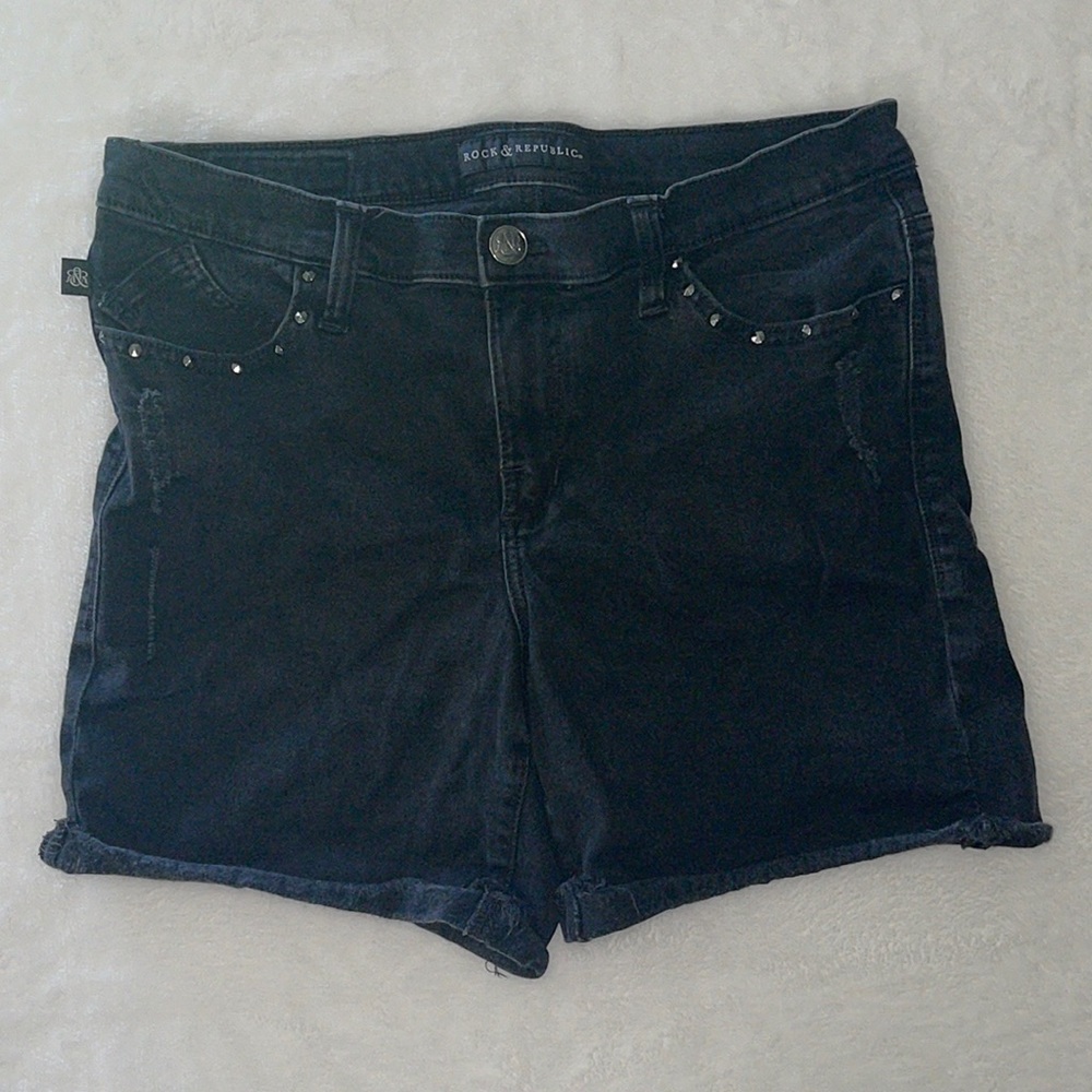 Rock & Republic Bumpershoot Black Cutoff Shorts Sz 14‎